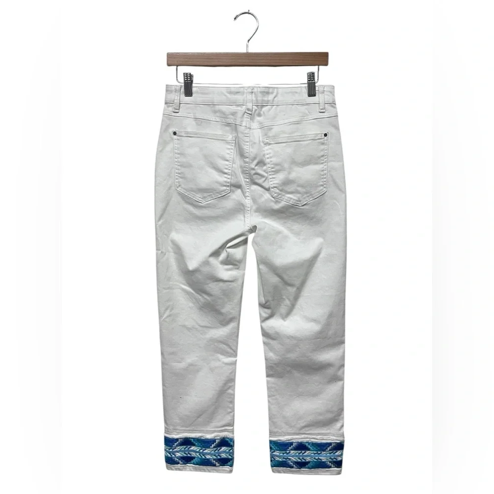 NWT APNY | Southwestern Cuff Cropped Straight Pull On White Denim Jeans 10‎